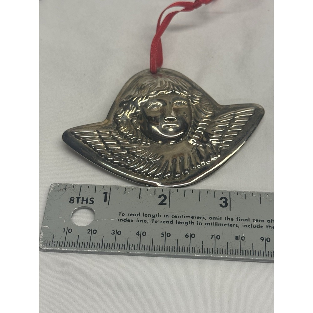Cherub Angel Ornament Christmas Art Pewter Angel Face Wings 3.5"